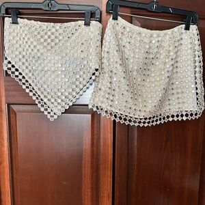 12th Tribe Beige Beaded Mini Skirt Set
